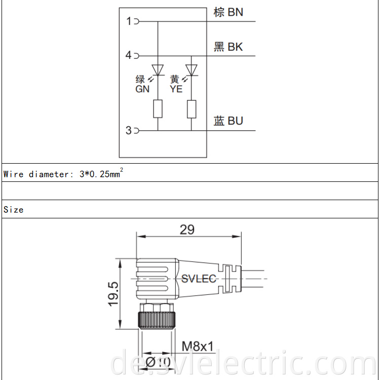 M8 Female Straight 3 Pin